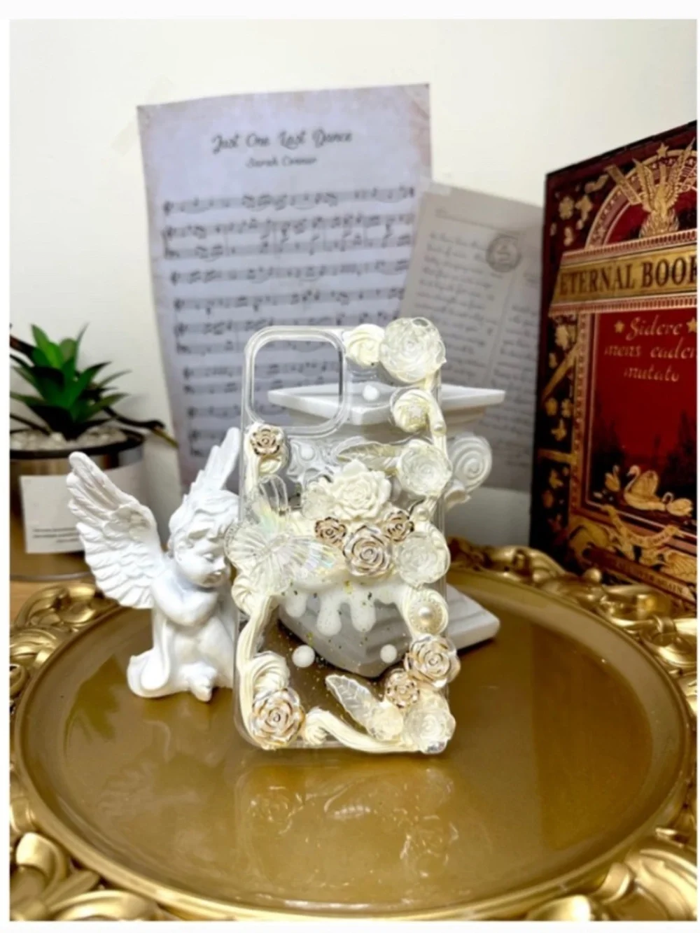 iPhone 12/12pro Baroque Butterfly and angel Phone Case, Handmade
